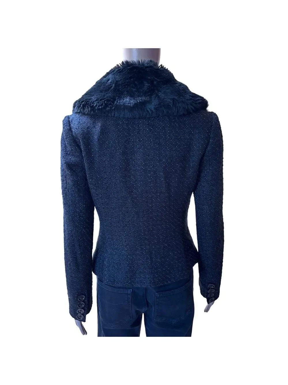 White House Black Market Black Blazer, Faux Fur, Tailored Fit